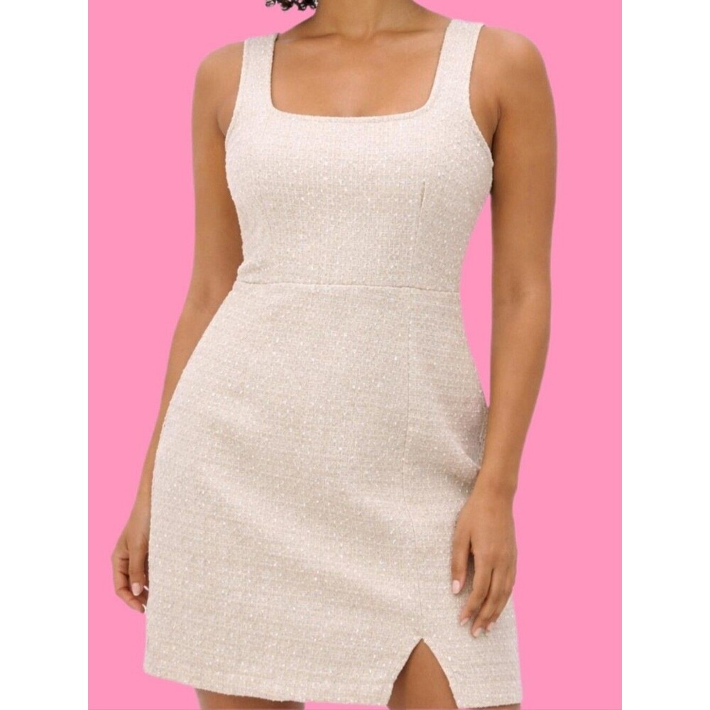 Thirty Thirty LA Classic Pink & Cream Tweed Sleeveless Mini Dress Size XL NWT
